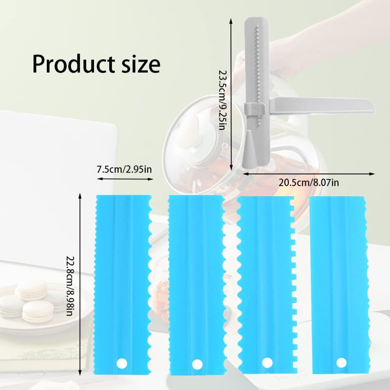 5 Pieces Adjustable Cake Scraper Smoother Tool,Cake Scraper Set,Double Sided Patterned Edge Smoothe Plastic Sawtooth Comb,Bench Scraper For Cake Decorating,Baking,cream Icing Smoother(4+1Pack)(Blue,White)